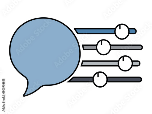 Blue speech bubble with audio slider controls and circular knobs