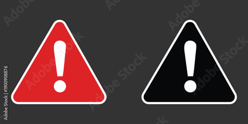 Red and black warning signs with exclamation mark symbols in triangles