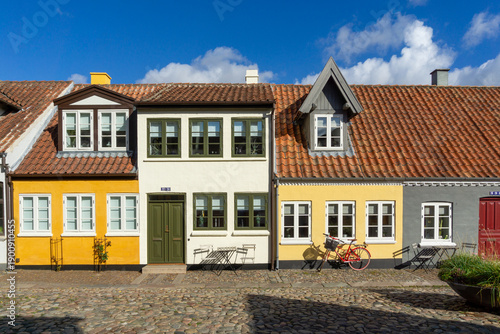 Odense Denmark Charming Traditional Colorful Houses on a Cobblestone Street in the Historic Old Town