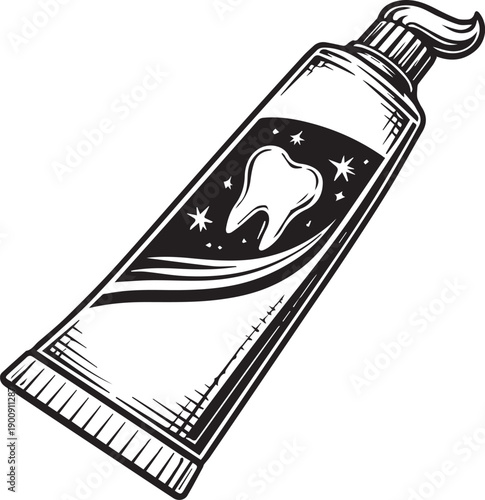 A classic illustration of toothpaste tube, capturing the essence of dental hygiene and sparkling clean teeth.