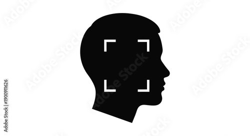 A minimalist black silhouette depicts a human head in profile featuring bracket like shapes within high quality professional detailed