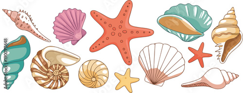 Vibrant Seashells and Underwater Treasures Vector Illustration Set