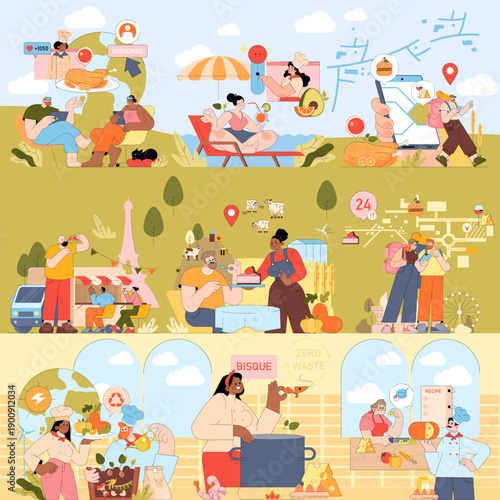 Multiscene Lifestyle Activities Vector Illustration