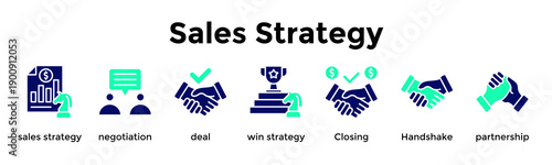 Sales Strategy Banner Web Icon Vector Illustration Concept For Sales Strategy, Negotiation, Deal, Win Strategy, Closing, Handshake, Partnership