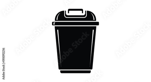 A simple black and white illustration depicts a closed trash can symbolizing waste disposal and cleanliness high quality professional detailed