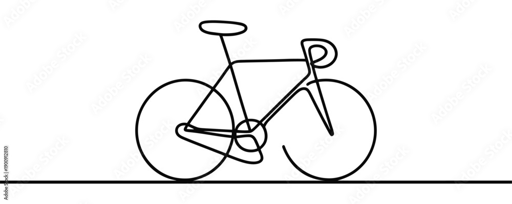 Obraz premium Description: Road bicycle in one line art style. Minimalist illustration of a sports racing bike drawn with one continuous black line. Vector illustration.