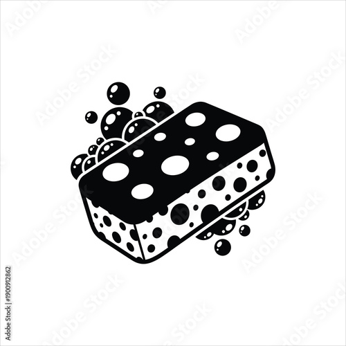Stylized black sponge with bubbles a simple cleaning illustration