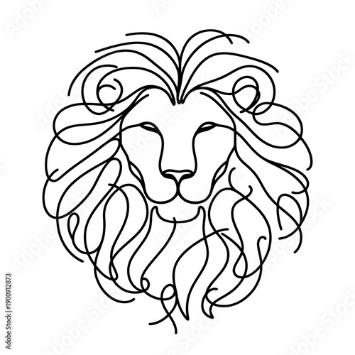 Clean continuous line illustration of a lion's head with a flowing mane, symbolizing strength, leadership, and royal power.