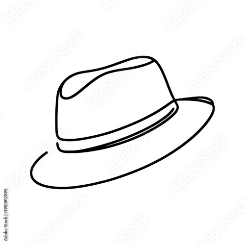 Clean minimalist outline illustration of a stylish fedora hat, perfect for fashion branding, headwear catalogs, and accessories design.