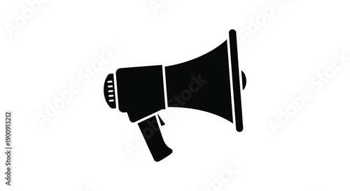 A stark black silhouette depicts a vintage megaphone a classic symbol of announcements and public speaking high quality