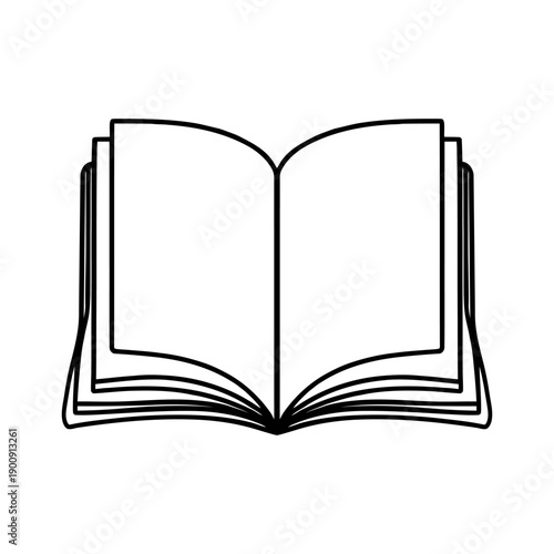 Clean outline illustration of an open empty book, ideal for publishing houses, libraries, schools, and literary creative projects.