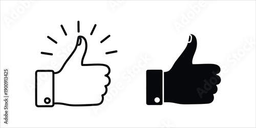 Two black and white illustrations of hands giving a thumbs up gesture