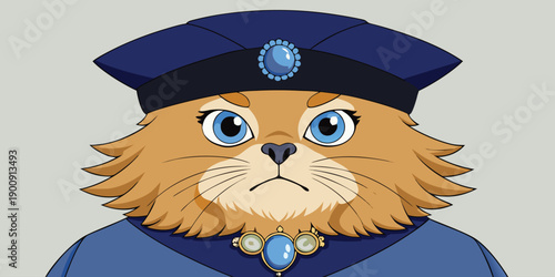 Stylish tabby cat illustration wearing a formal tuxedo and black bow tie