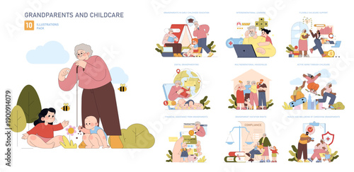 Grandparents and Childcare Vector Illustration Pack
