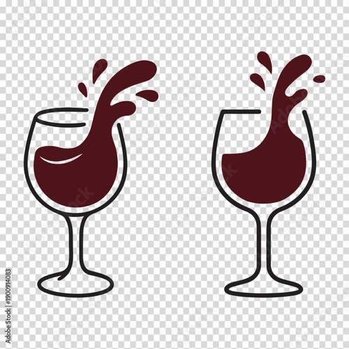 Two wine glasses with splashing red wine in modern graphic design