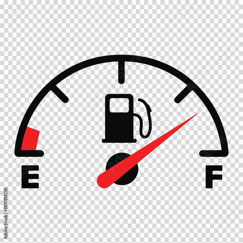 Fuel gauge icon showing almost full tank with red needle