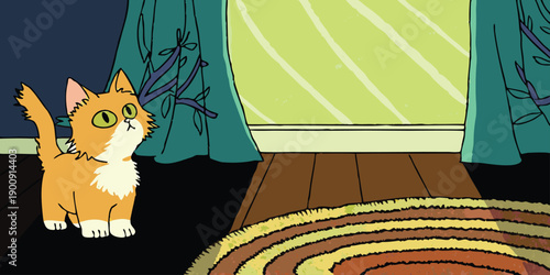 Charming Cartoon Gray Cat Illustration Wearing a Black Bow Tie and Looking Formal