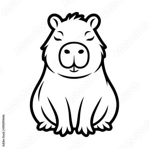 Smiling capybara cartoon with closed eyes and a content expression happy animal