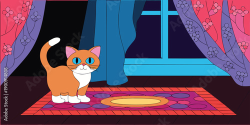 Charming illustration of a sophisticated orange and white cat wearing a dapper tuxedo and bow tie