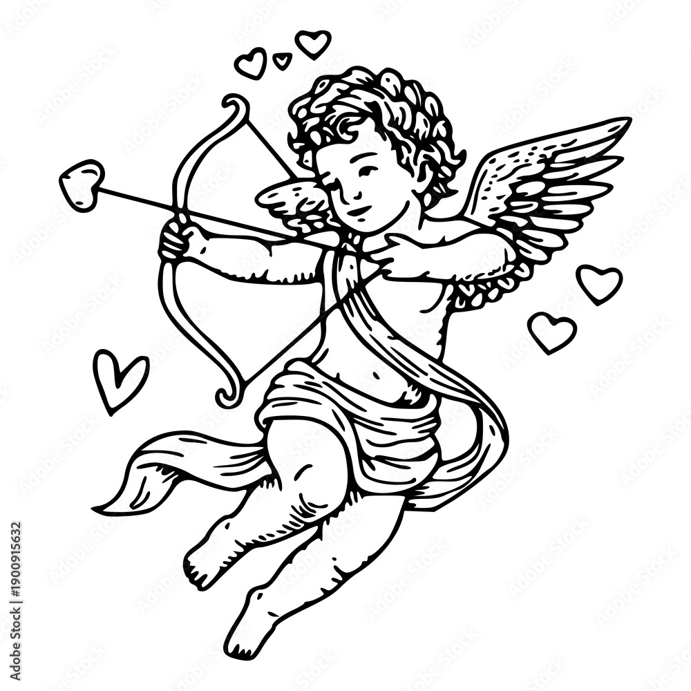 Fototapeta premium detailed cupid in vintage art style romantic design