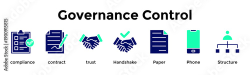Governance Control Banner Web Icon Vector Illustration Concept For Compliance, Contract, Trust, Handshake, Paper, Phone, Structure