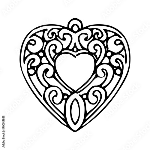 ornate filigree heart pendant design with scrollwork