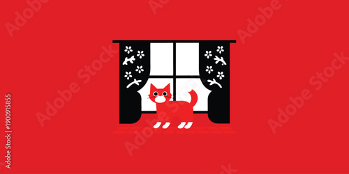 Charming Orange and White Cat Portrait Wearing a Stylish Purple Beret Illustration