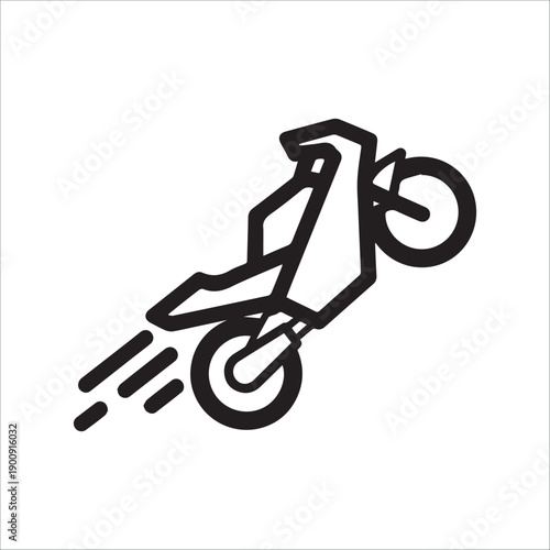 A black and white illustration of a motorcycle rider in motion