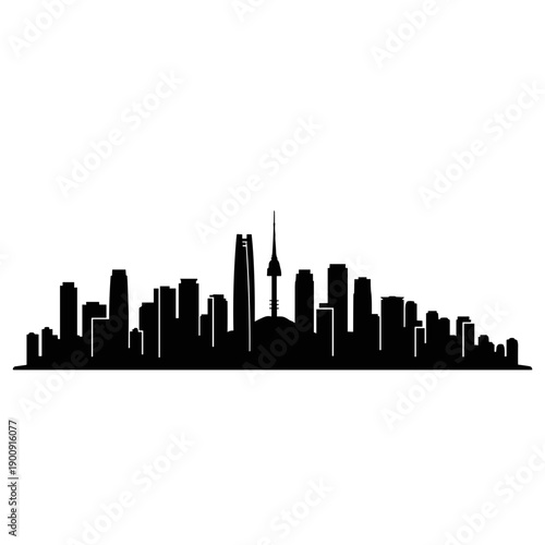 Black silhouette of a modern city skyline with skyscrapers and urban towers