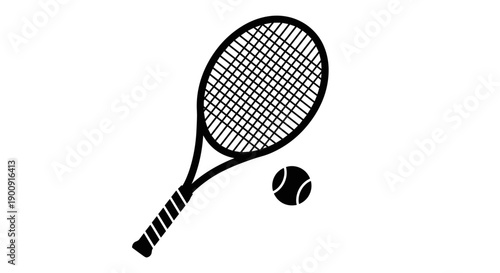 Tennis Racket and Ball Action Sketch Icon