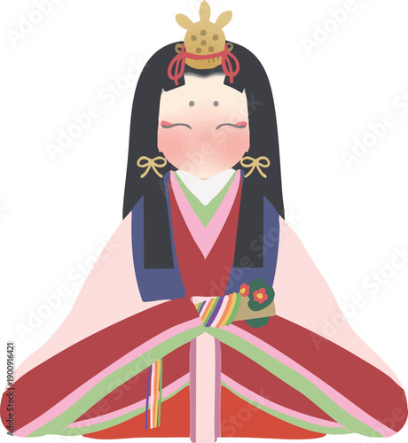 雛祭り 親王飾りの雛人形 和風ベクターイラスト