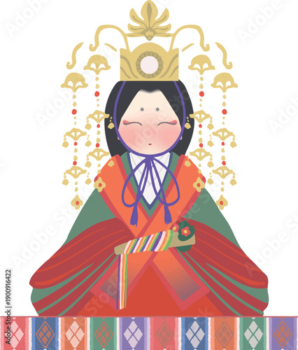 雛祭り 親王飾りの雛人形 和風ベクターイラスト