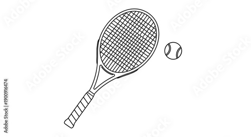 Dynamic Tennis Racket Action Icon with Ball Motion