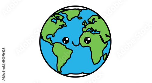 Adorable cartoon world globe with smiling face and blushing cheeks