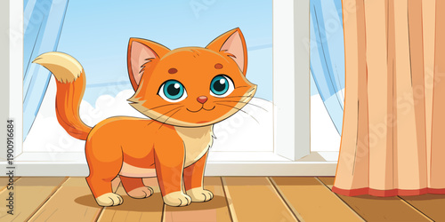 Grumpy Cat Illustration Wearing a Unique Hat with a Stern Displeased Expression