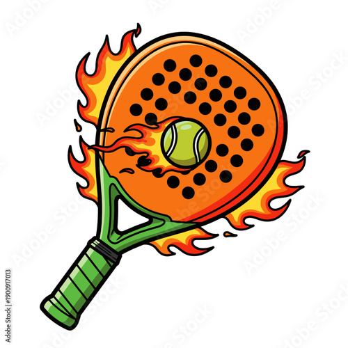 Padel Racket on Fire with Flaming Ball