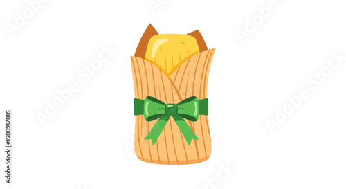Mexican Tamale Wrapped with a Green Gift Ribbon