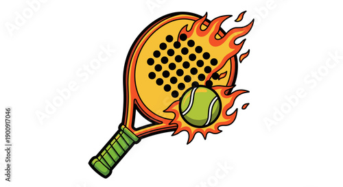 Orange Padel Racket and Flaming Ball Graphic