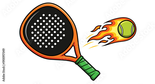 Black Padel Racket with Intense Flaming Ball