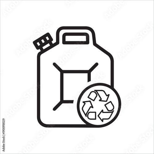 A black and white icon of a gas can with a recycling symbol