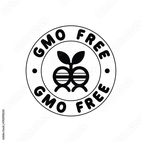 GMO free logo with DNA plant symbol in circle frame