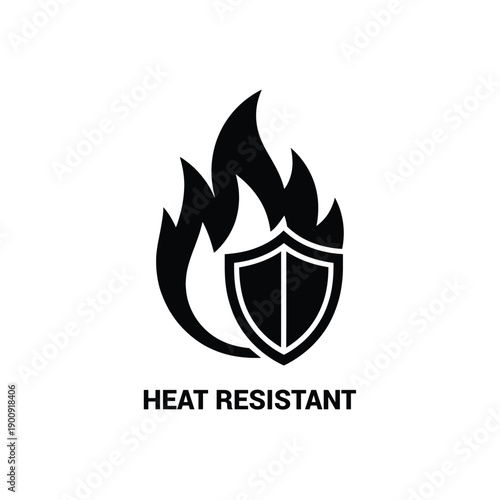 Heat resistant shield with flames icon symbol design element