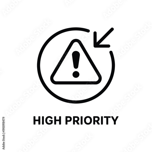 High priority warning sign with exclamation mark and circular arrow icon