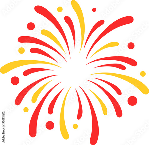 Fireworks flare and sparkler illustration in red and yellow color for celebration, new year event. Vector isolated.