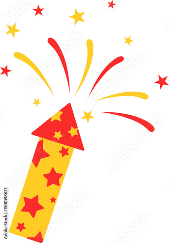 Fireworks flare and sparkler illustration in red and yellow color for celebration, new year event. Vector isolated.