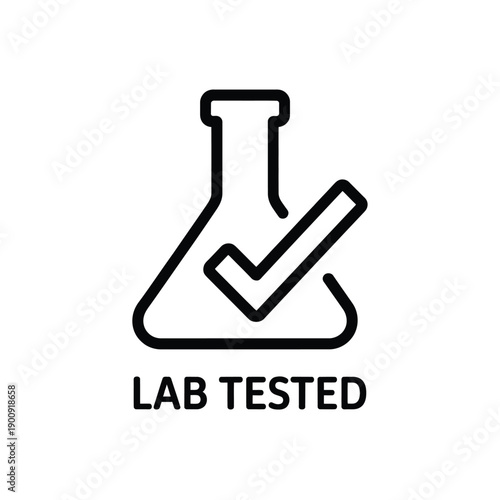 Lab tested icon with beaker and checkmark symbol  science and research concept