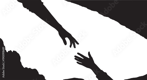 Reaching out a helping hand Silhouette of two hands reaching towards each other against a stark, bright background