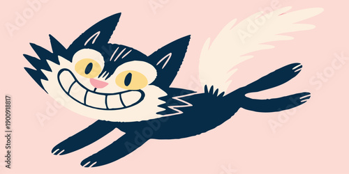 Vibrant Orange Tabby Cat Digital Illustration Striding on a Modern Geometric Path