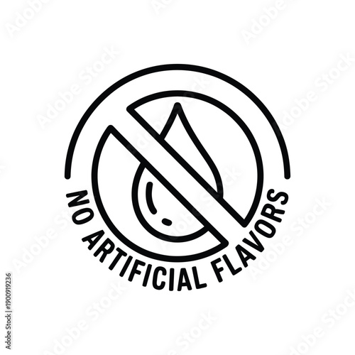 No artificial flavors label icon with a leaf  natural products symbol