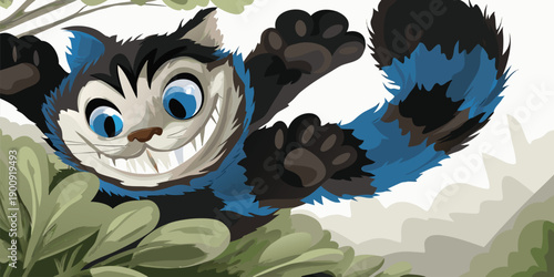 Cute Cartoon Cat Stretching on Yoga Mat Outdoors in the Warm Sun